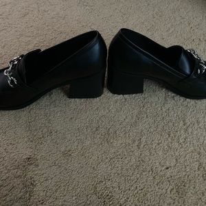 Black Calvin Klein leather heeled loafers size 10 with 2 inch block heel